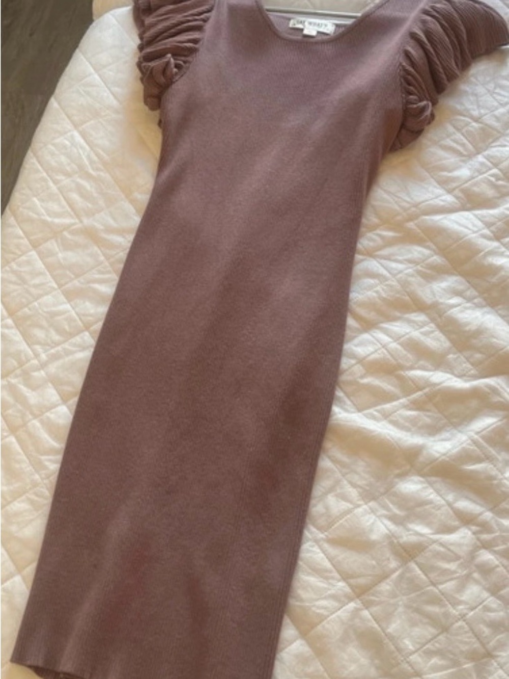 Say What? Mauve Knit Midi Dress with Ruffle Cap Sleeves